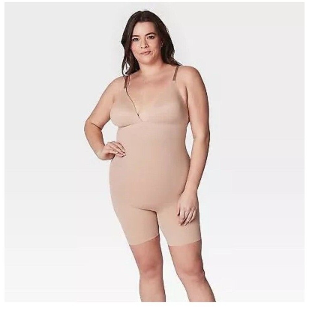 ASSETS by SPANX Women's Flawless Finish Plunge Bodysuit - Beige XL